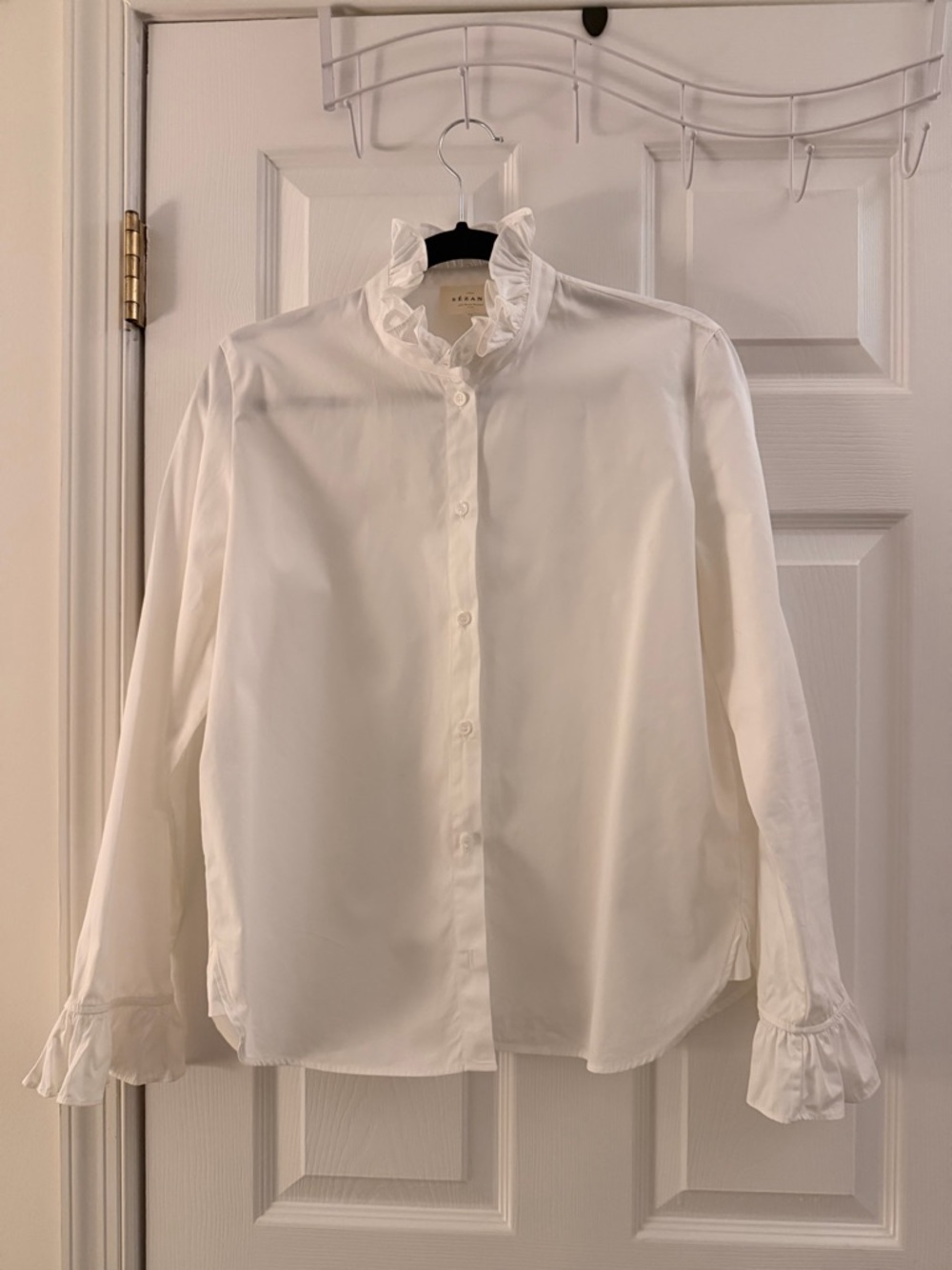 Sezane White Ruffle Collar Button-Down Shirt - 34